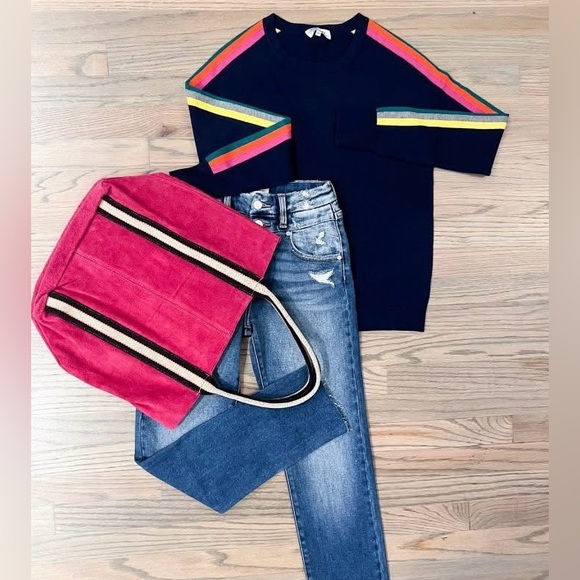 Melody Suede Leather Tote in Fuschia - Picture 6 of 16